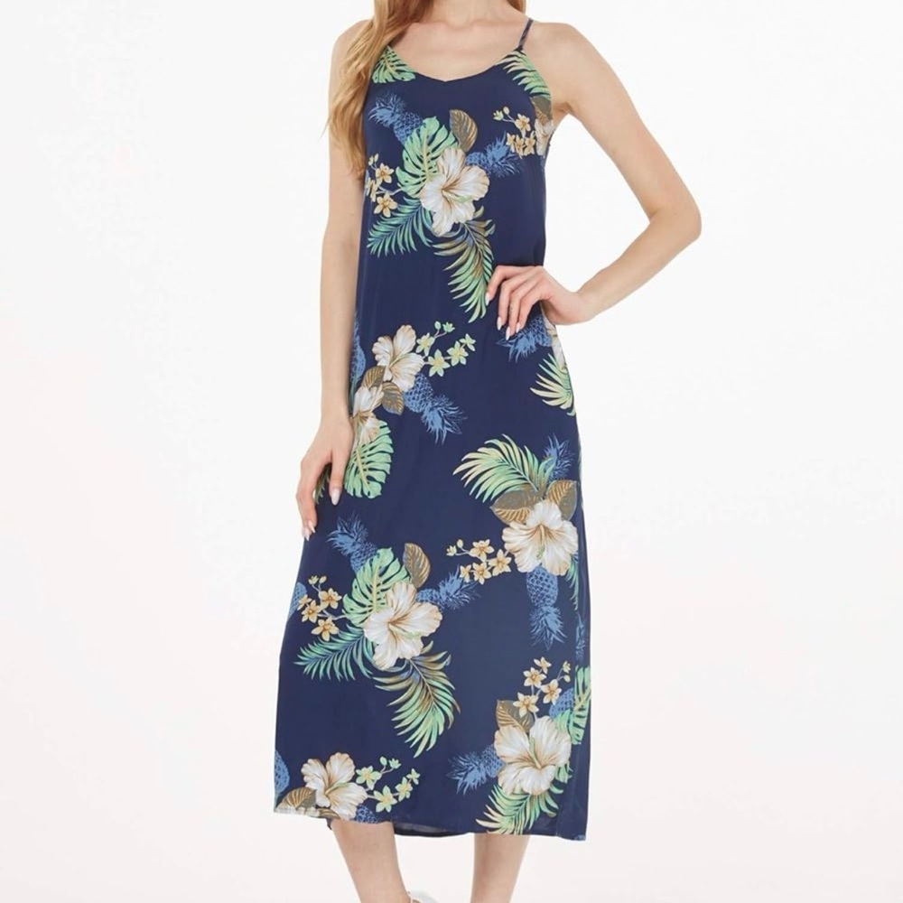 Floral Hawaiian Midi Dress in Navy Size Medium